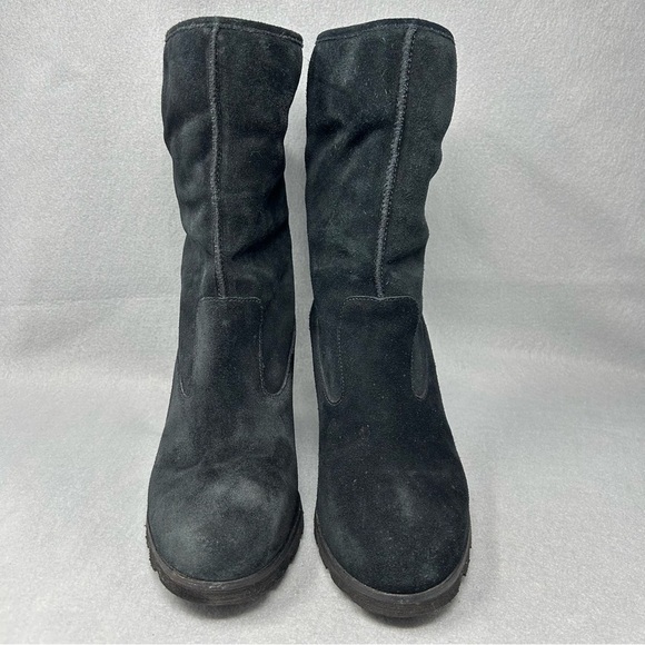 UGG Australia Kyra Genuine Shearling Wedge Heel Ankle Boots Black Suede Size 10 - Picture 5 of 11